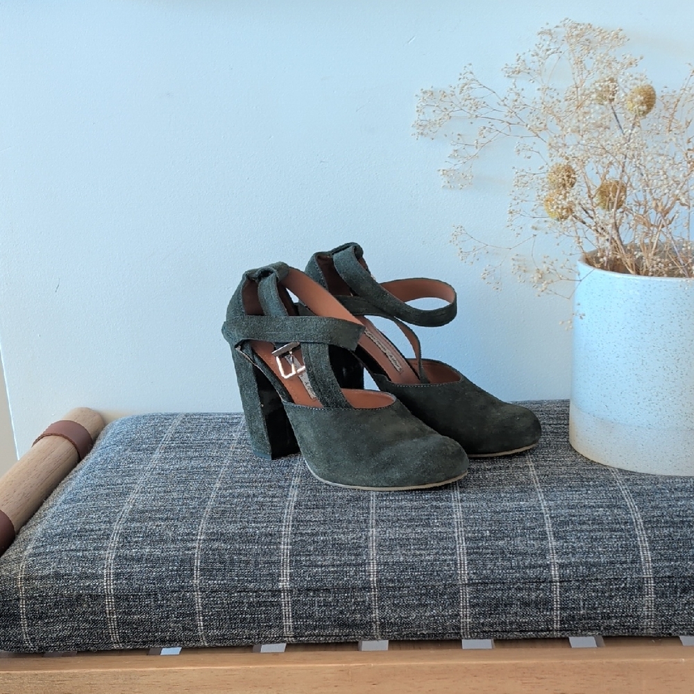 & Other Stories Dark Green Suede Heels